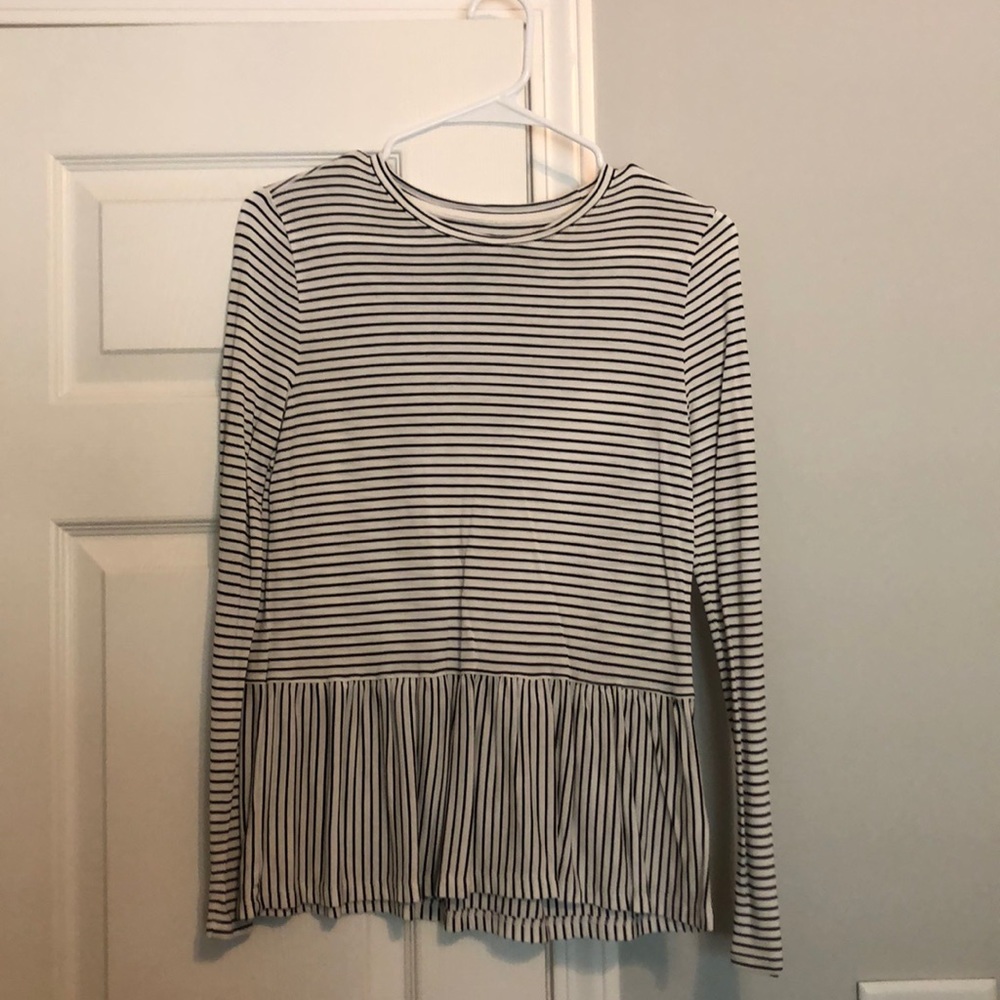 Black and white striped peplum top